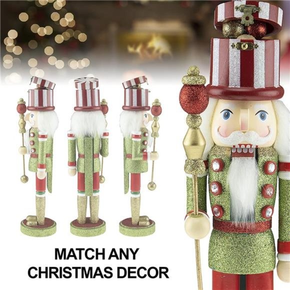 Traditional Wooden Nutcracker, Festive Christmas Decor Ornament 15 Inch - Picture 7 of 7